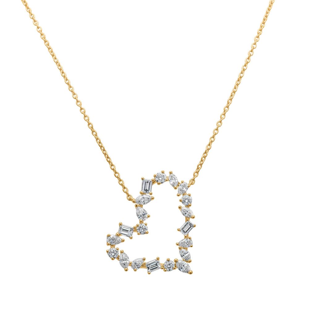 Mixed Shape Diamond Heart Pendant Necklace