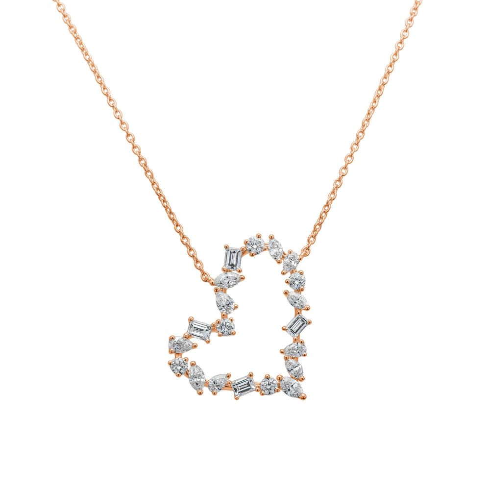 Mixed Shape Diamond Heart Pendant Necklace