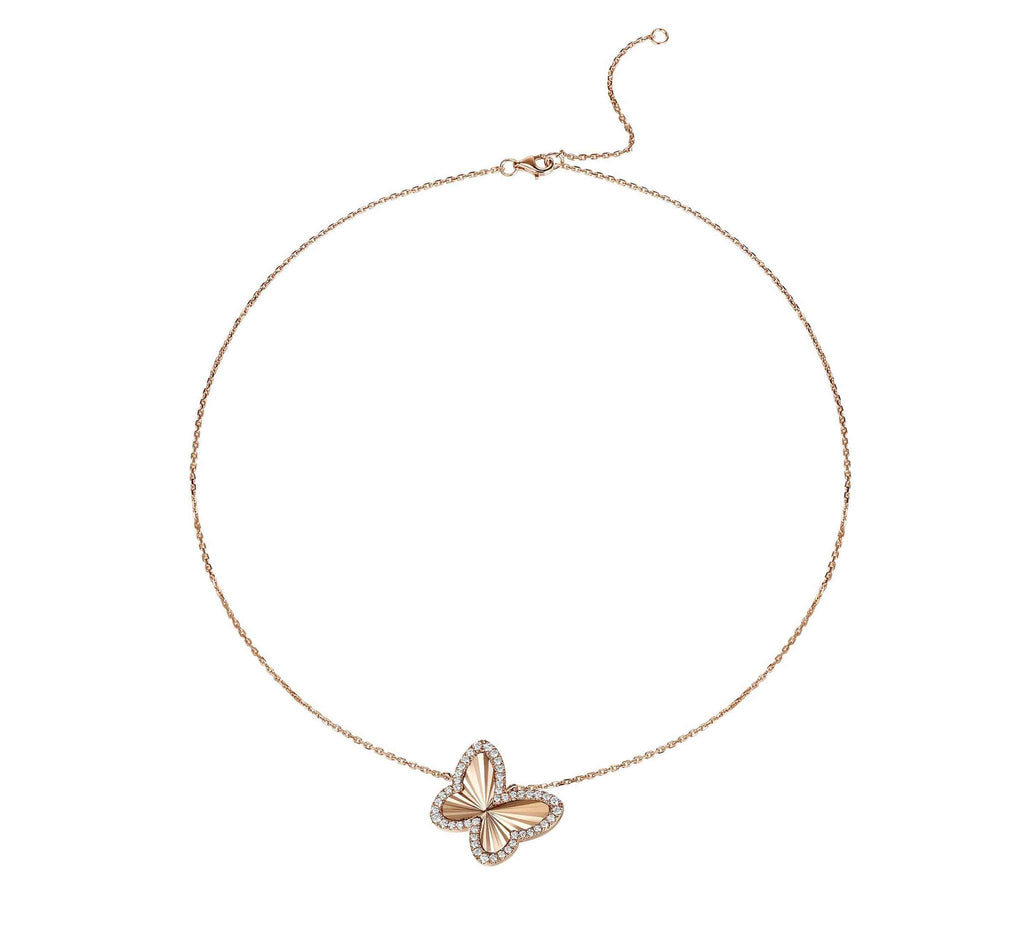 Diamond Guilloche Butterfly Necklace