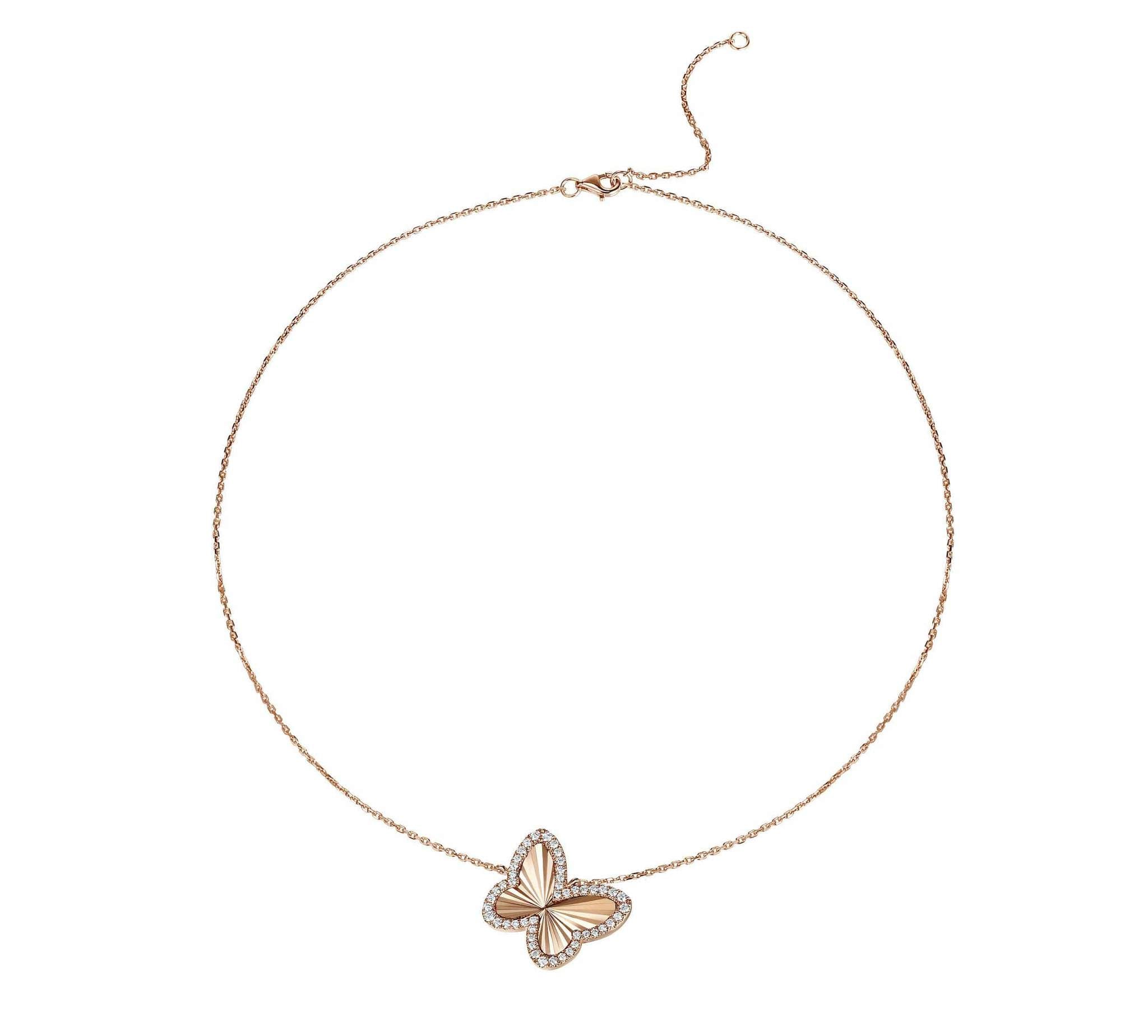 Diamond Guilloche Butterfly Necklace
