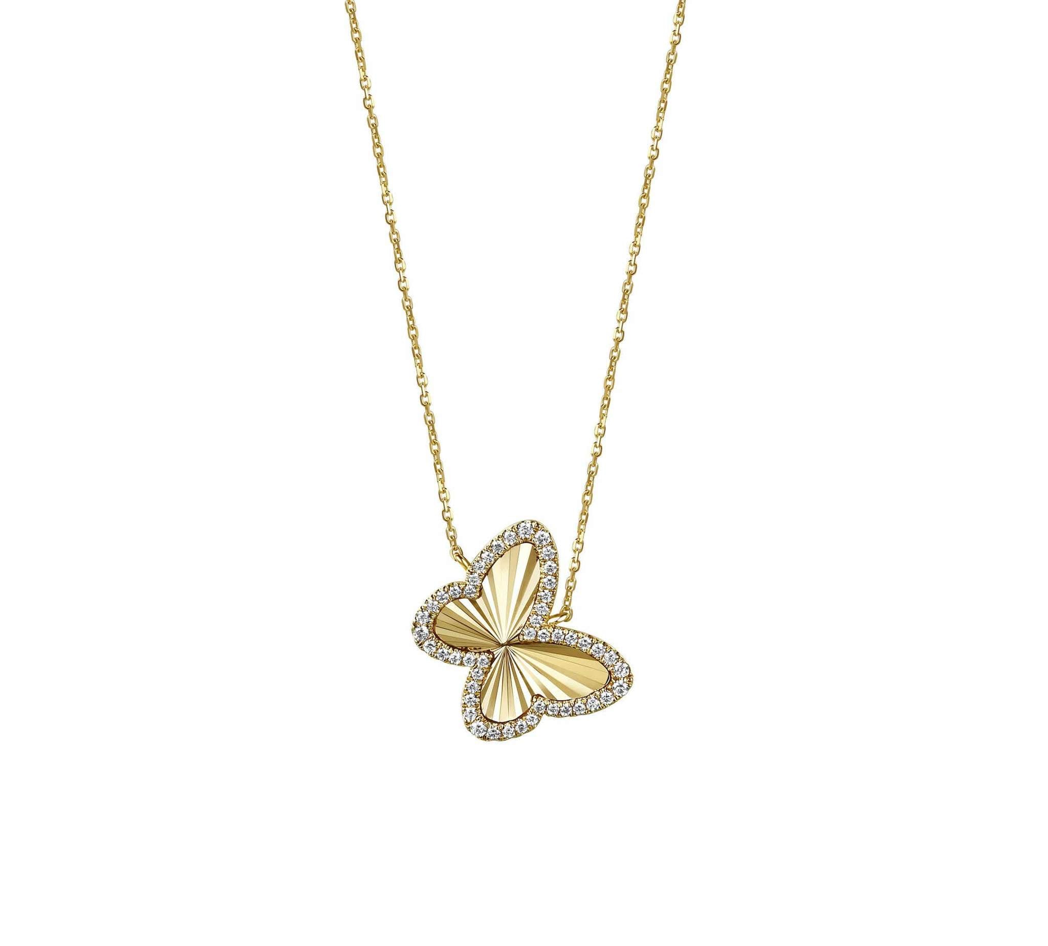 Diamond Guilloche Butterfly Necklace