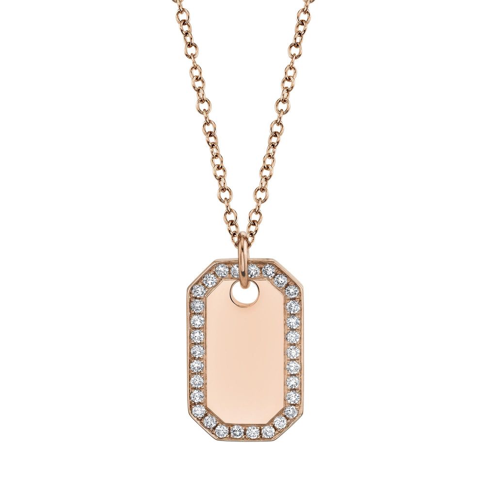 Diamond Halo Dog Tag Pendant Necklace