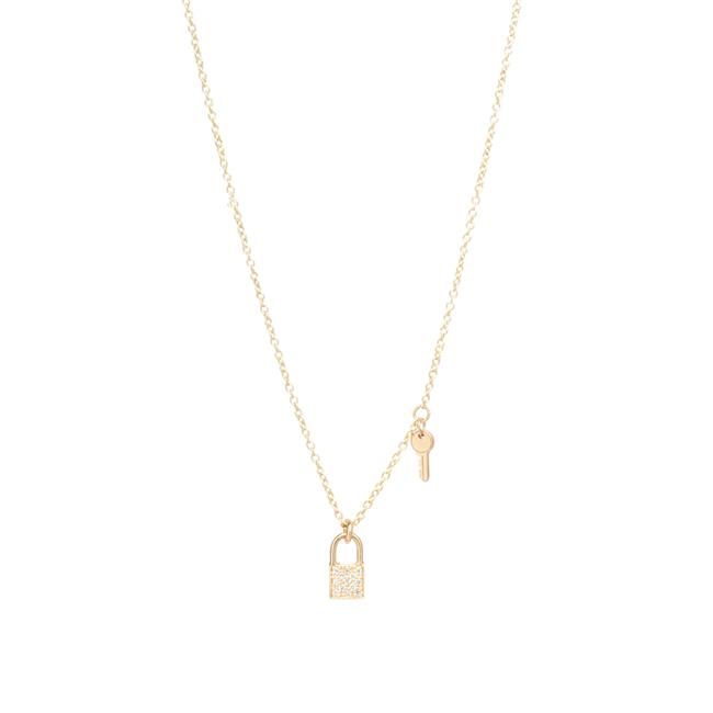 Midi Bitty Pave Diamond Lock & Key Necklace