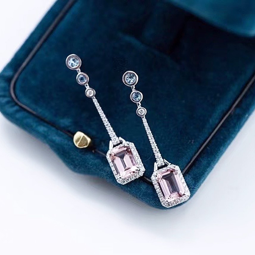 Morganite and Aquamarine Diamond Earrings